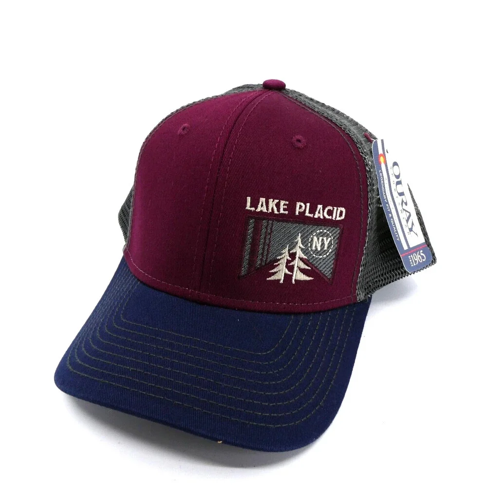 Lake Placid Hat Mens One Size Red‎ Snapback Trucker Mesh New York Nature Ski New